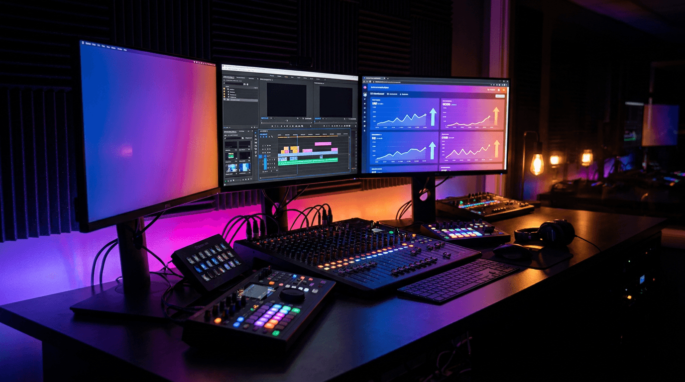 Teléfono inteligente con línea de tiempo de video vertical y luces de neón