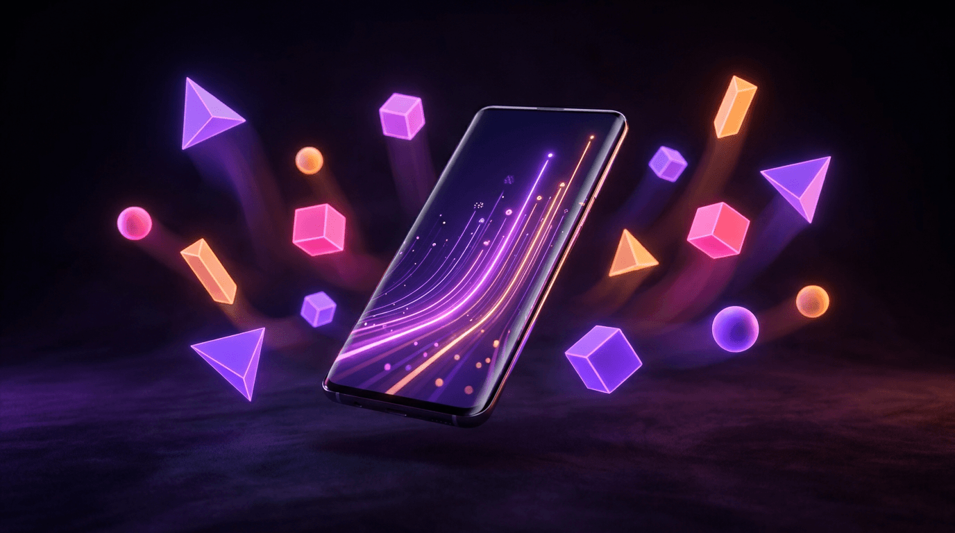 Teléfono inteligente con gráfico de crecimiento iluminado con luces de neón
