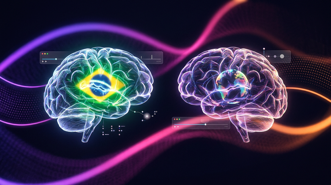 Pantalla dividida conceptual que muestra inteligencia artificial procesando recortes de video