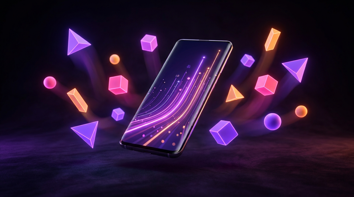 Teléfono inteligente con gráfico de crecimiento iluminado con luces de neón