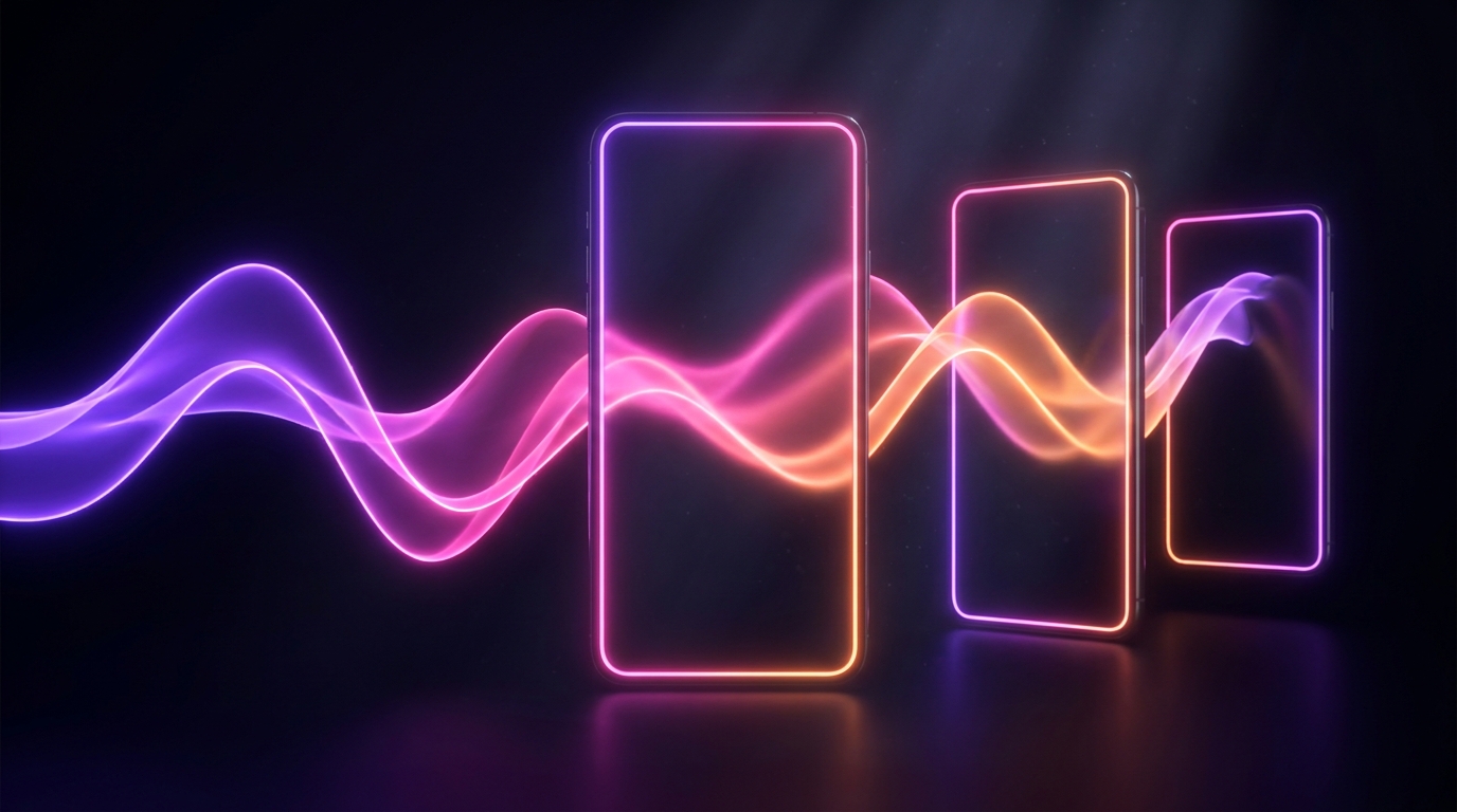 Micrófono brillante transformándose en una pantalla vertical de smartphone