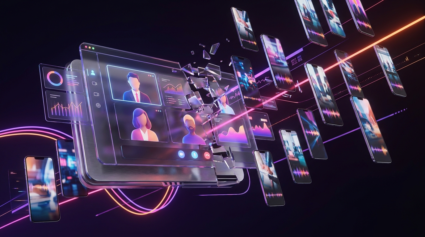 Línea de tiempo de edición transformando una videollamada de Zoom en un video vertical