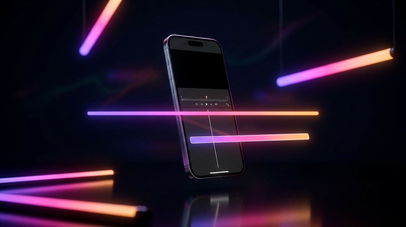 Temporizador digital brillante sobre un smartphone mostrando una línea de tiempo