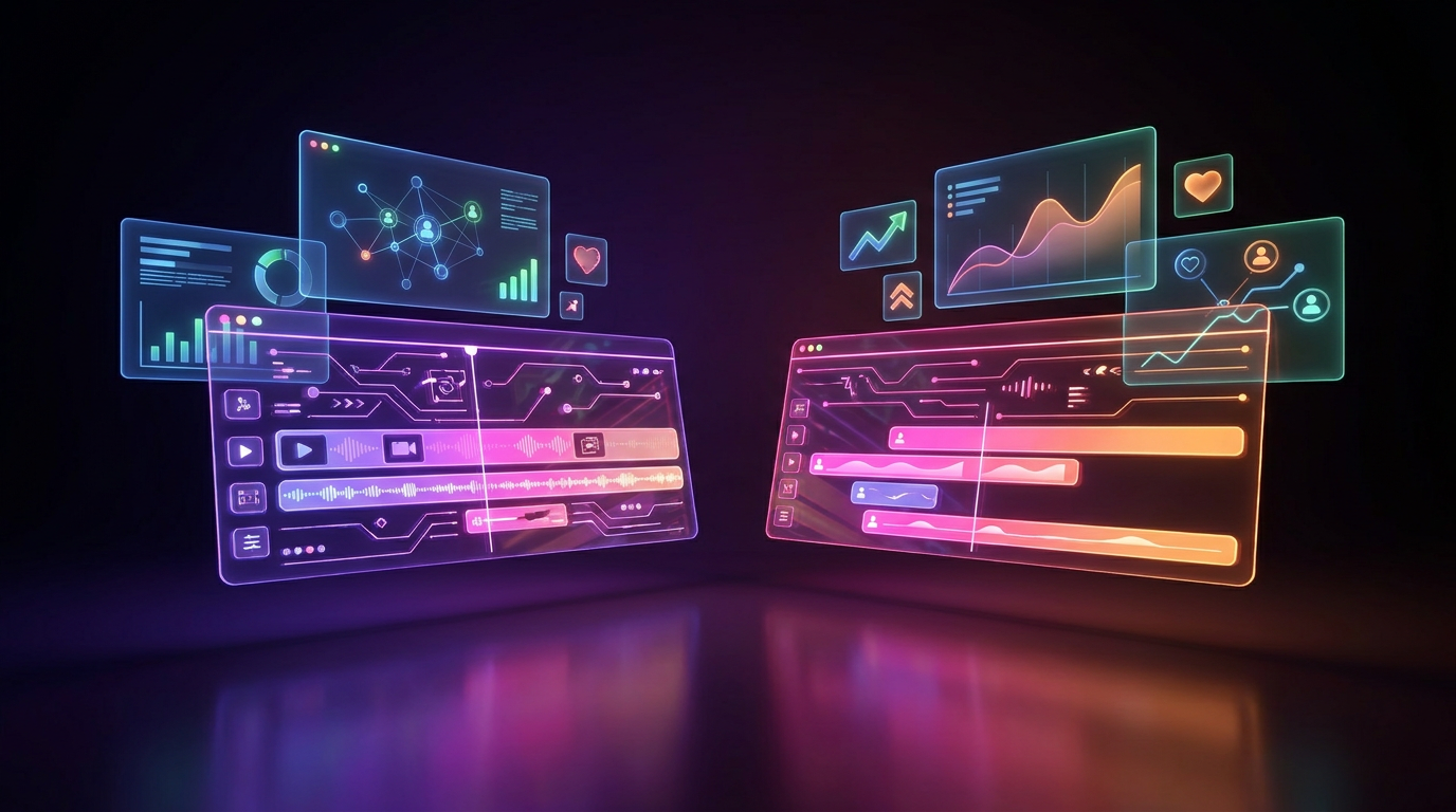 Comparativa visual de interfaces de edición de video con inteligencia artificial