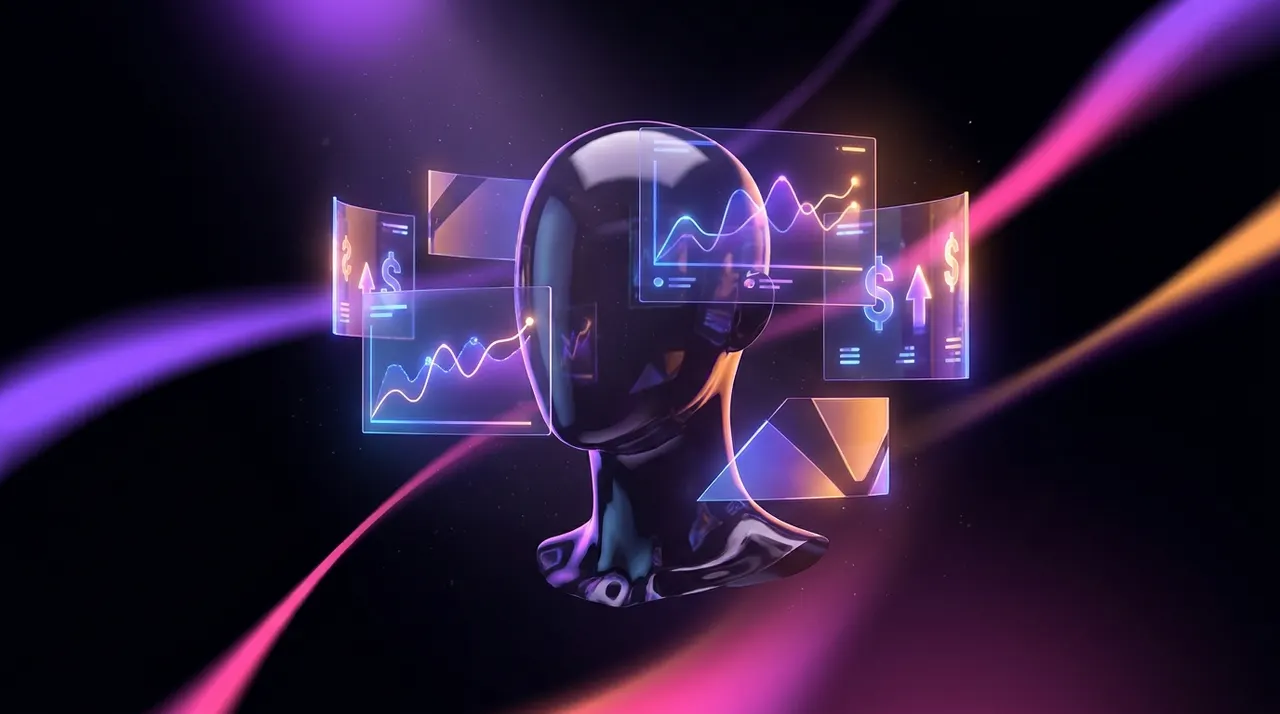 Botón de reproducción plateado sobre un escritorio moderno con iluminación de neón