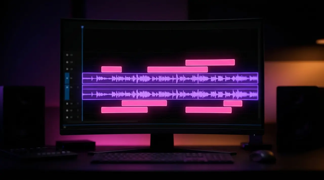 Interfaz de edición de video mostrando pistas de subtítulos ajustadas
