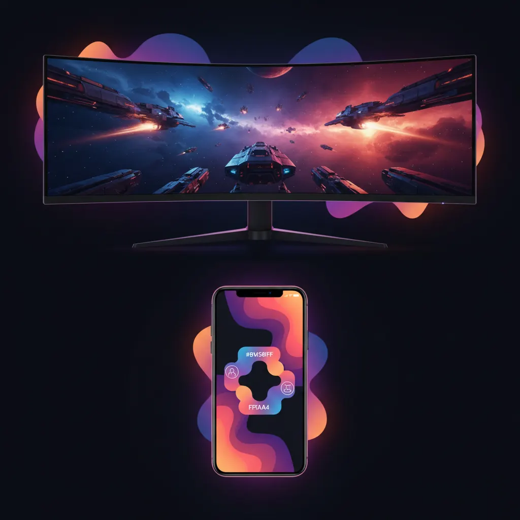 Monitor ultrawide dividido en segmentos verticales con iluminación de neón