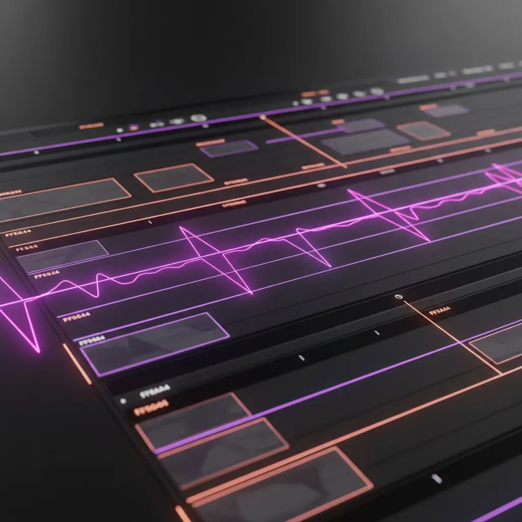 Línea de tiempo de edición mostrando formas de onda de audio superpuestas