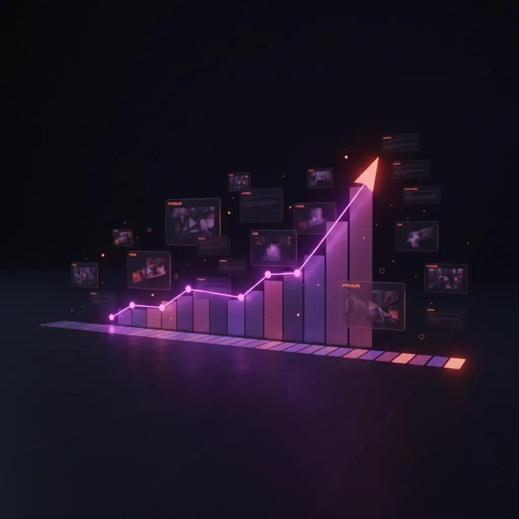 Monitores mostrando líneas de tiempo de edición de vídeo y analíticas