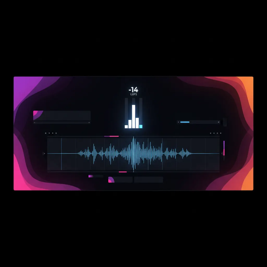 Interfaz de edición de audio mostrando un medidor de LUFS iluminado