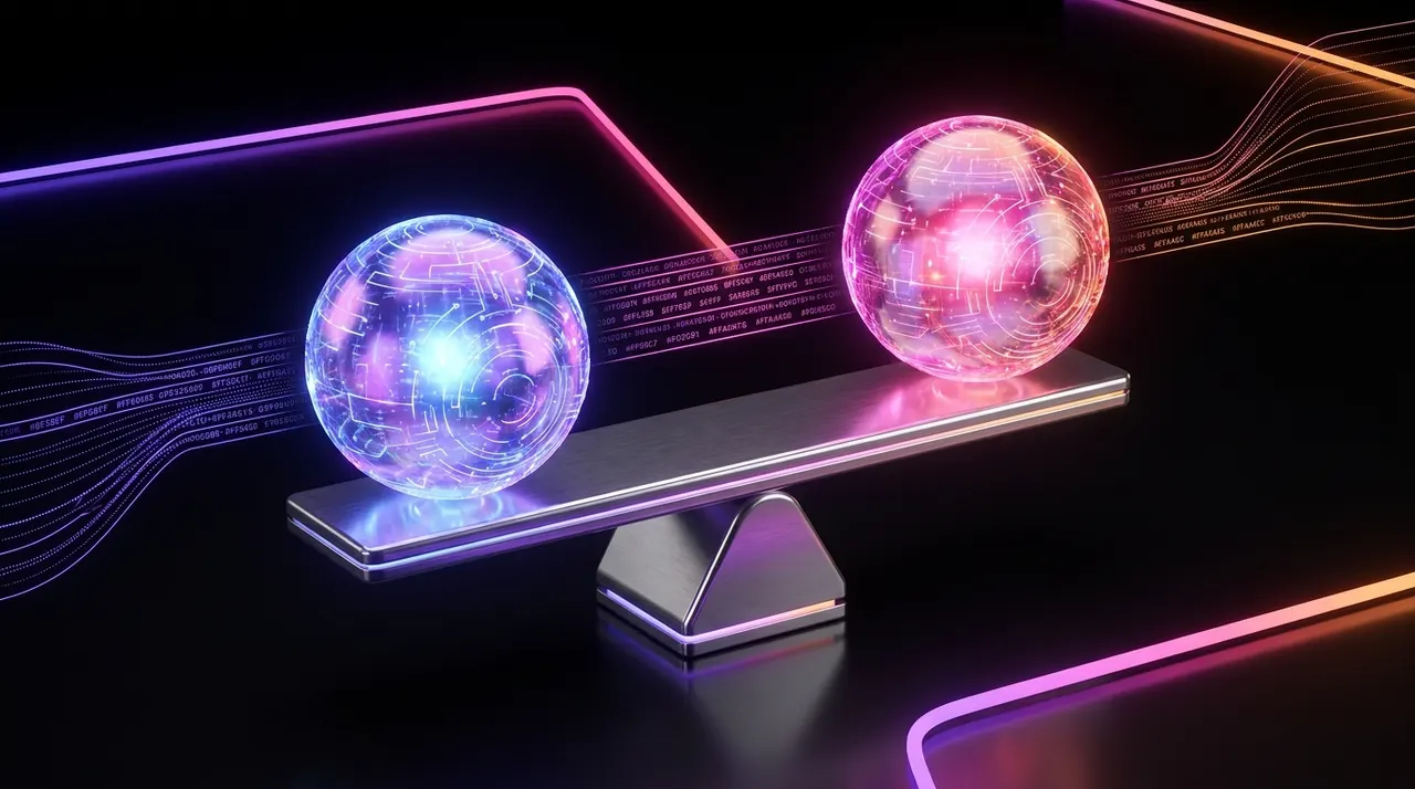 Ilustración 3D de dos interfaces de inteligencia artificial para edición de video