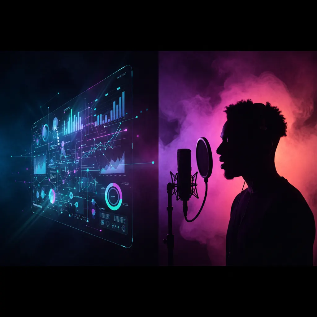 Composición de cámara profesional e interfaz de software iluminada con luces de neón