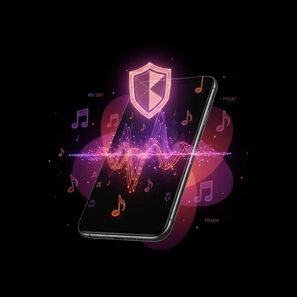 Smartphone mostrando una onda de audio sobre un escritorio oscuro